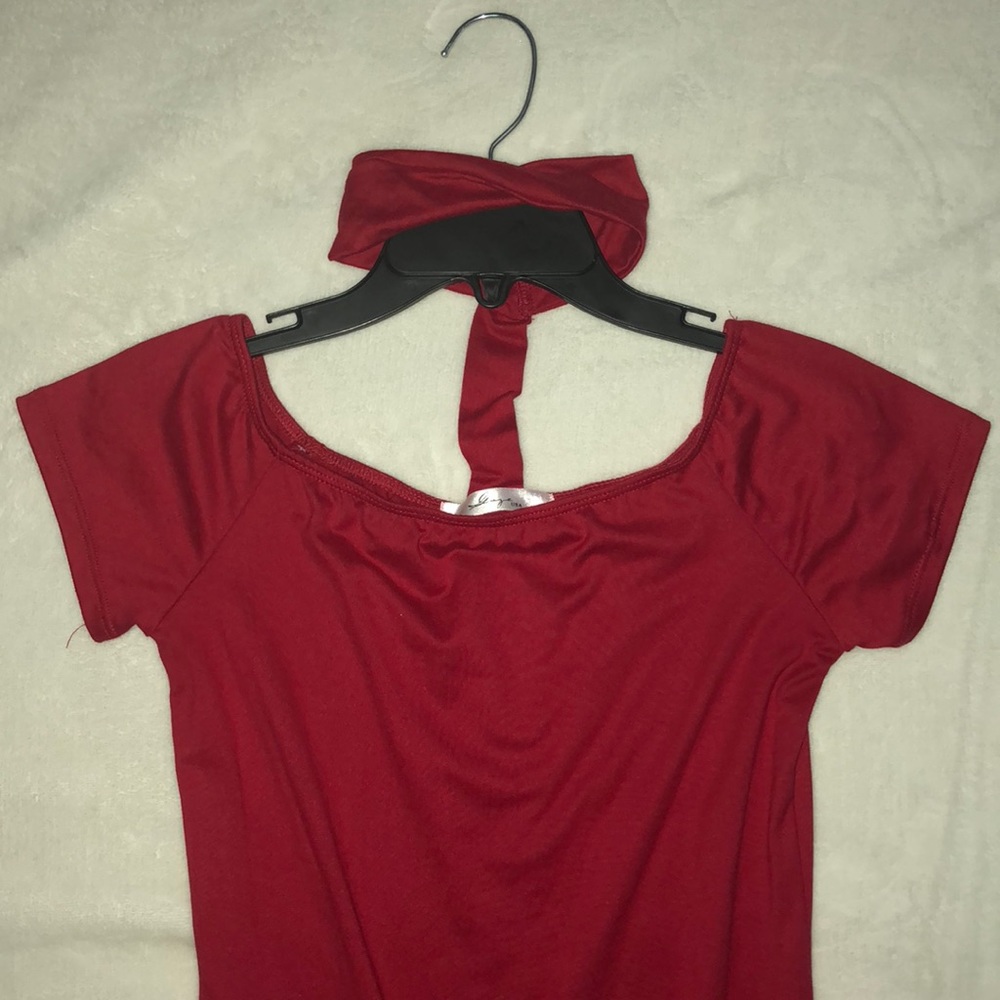 Red body suit with choker
